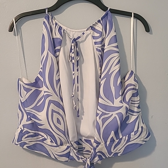 1. State 2pc Halter Tie Back Top & Ruffle Tiered Skirt Blue White Floral Wmns L - Picture 4 of 15